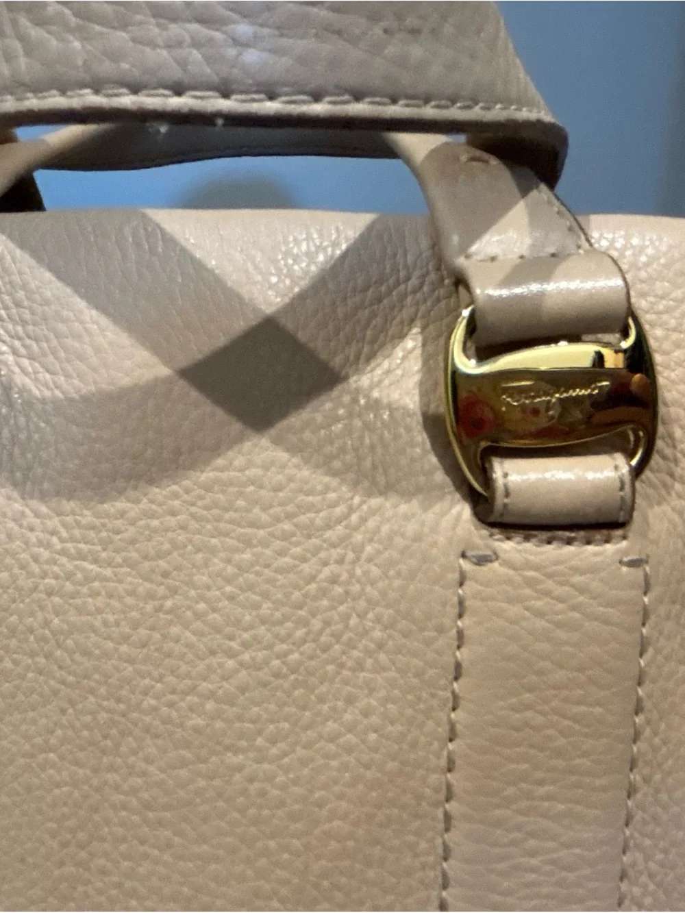 Salvatore Ferragamo Taupe Leather Satchel with Gold Hardware